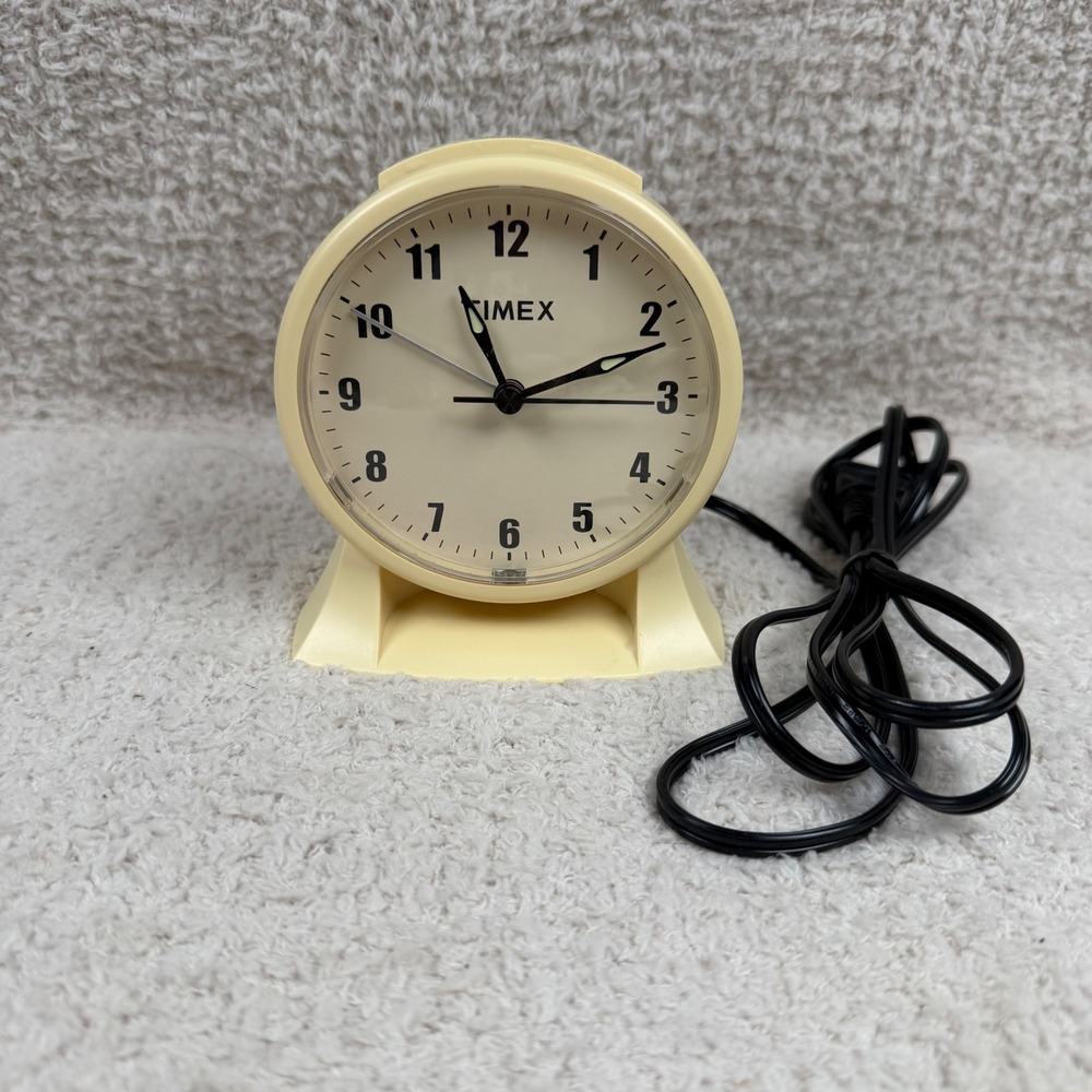 Timex Advance 3604T Electric Alarm Clock Cream Off White Analog Retro Works